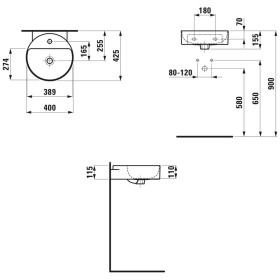 Lavabo da appoggio LAUFEN Val 40 x 42,5 cm senza foro per rubinetto, senza troppopieno