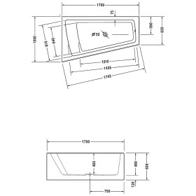 Duravit Paiova Eck-Badewanne 170 x 100 cm Ecke links mit angeformter Schürze und Gestell