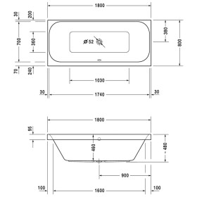 Duravit Happy D.2 Badewanne Rechteck 180 x 80 cm, mit zwei Rückenschrägen