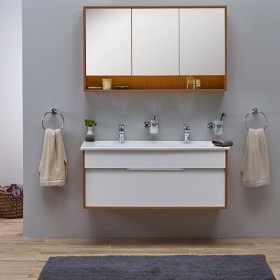 Mobile lavabo doppio VitrA Integra 120 cm, con troppopieno, 2 fori per rubinetto