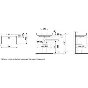 Lavabo LAUFEN PRO S Clinic 65 cm avec 1 trou de robinet, sans trop-plein