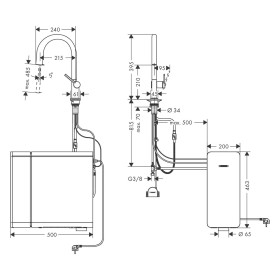 hansgrohe Aqittura M91 SodaSystem 210, bec extractible, 1 jet, sBox lite, Kit de démarrage