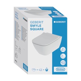 Geberit Smyle Square Set Wand-WC Tiefspüler, geschlossene Form, Rimfree, mit WC-Sitz