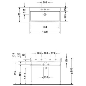 Lavabo mobile Duravit Vero Air senza foro per rubinetto 100 x 47 cm, senza troppo pieno