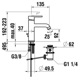 Mitigeur de lavabo monocommande LAUFEN LUA Eco+ version demi-haute avec bonde