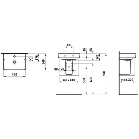 Lavabo pour clinique LAUFEN PRO S 45 cm, avec trou pour robinet, sans trop-plein