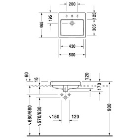 Lavabo incasso Duravit Vero 50 cm con 1 foro per rubinetto