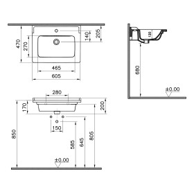 Mobile lavabo VitrA Integra Classic 60,5 cm con 1 foro per rubinetto al centro