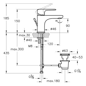 Rubinetto monocomando per lavabo VitrA Root Round S con tappo di scarico
