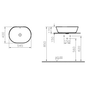VitrA Options Lavabo d'appoggio Geo 54,5 x 40 cm, con troppopieno