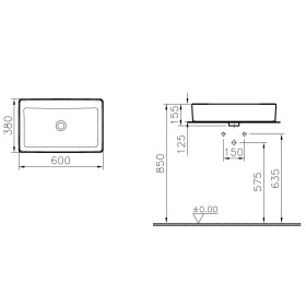 VitrA Options Lavabo d'appoggio Nuo 60 x 38 cm, con troppopieno