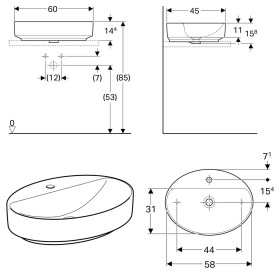 Geberit VariForm Aufsatzwaschtisch 60 x 45 cm, oval, mit Hahnlochbank