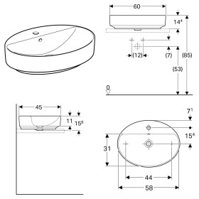 Geberit VariForm Aufsatzwaschtisch 60 x 45 cm, oval, mit Hahnlochbank