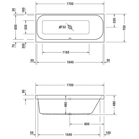 Duravit Happy D.2 Badewanne Rechteck 170 x 70 cm, Rückenschräge rechts