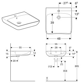 Geberit Renova Comfort Waschtisch 55 cm, barrierefrei