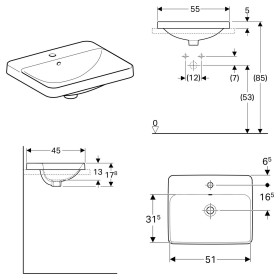 Geberit VariForm Einbauwaschtisch, rechteckig, mit Hahnlochbank