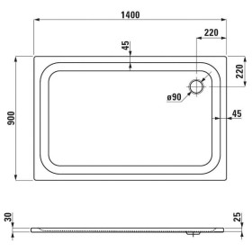 Receveur de douche LAUFEN Platina XXL 140 x 90 cm sans revêtement antidérapant