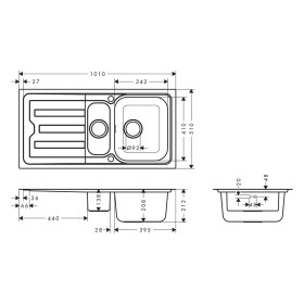 Évier encastrable hansgrohe S44 S440-F517 100 342/145 avec égouttoir et bonde automatique