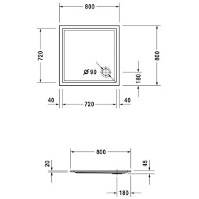 Duravit Starck Slimline Duschwanne Quadrat 80 x 80 cm mit Antislip