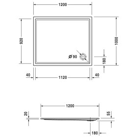 Duravit Starck Slimline Duschwanne Rechteck 120 x 100 cm mit Antislip