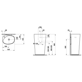 Lavabo LAUFEN Palomba 52 x 43,5 cm avec colonne intégrée, sans trou de robinet
