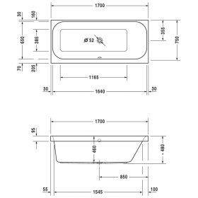 Duravit Happy D.2 Badewanne Rechteck 170 x 75 cm, Rückenschräge rechts