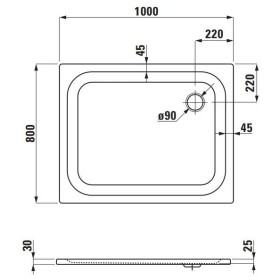 LAUFEN Platina Duschwanne 100 x 80 cm ohne Antislip