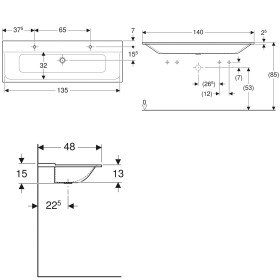 Geberit Xeno² Möbelwaschtisch 140 cm mit 2 Hahnlöchern