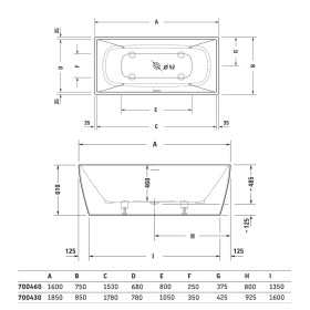 Duravit DuraSquare Badewanne freistehend 160 x 75 cm, mit Überlauf