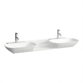 Doppio lavabo sottopiano LAUFEN INO 142 x 45 cm con mensola centrale, senza troppo pieno, con fori per rubinetto
