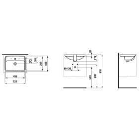 Lavabo da incasso LAUFEN PRO S dal basso 52,5 cm, con foro per rubinetto e troppopieno