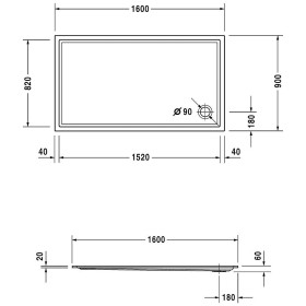 Duravit Starck Slimline Duschwanne Rechteck 160 x 90 cm