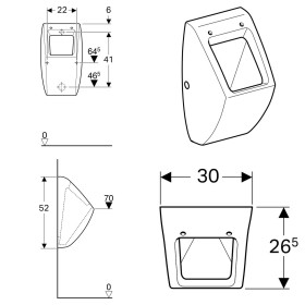 Geberit Pareo Deckelurinal mit Zulauf von hinten, Abgang nach hinten