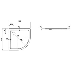 Receveur de douche quart de cercle LAUFEN Platina 90 x 90 x 2,5 cm sans antidérapant