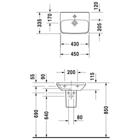Lavabo Duravit DuraStyle 45 cm, con 1 foro per rubinetto