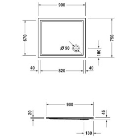 Duravit Starck Slimline Duschwanne Rechteck 90 x 75 cm mit Antislip