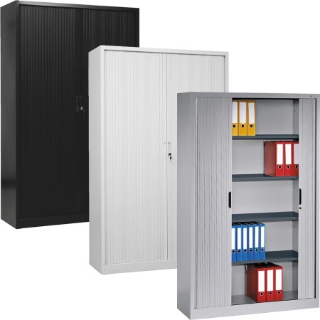 Wolfstahl Rolladenschrank Stahl 4 Fachböden Zylinderschloss 120 x 46 x 195 cm lichtgrau - schwarz - weiss