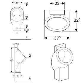 Geberit Centaurus Urinal wasserlos, Abgang nach hinten oder unten