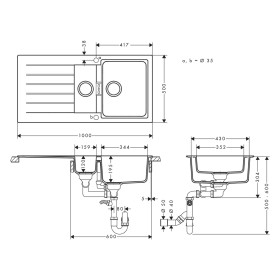 hansgrohe S520-F530 Einbauspüle 345/160 mit Abtropffläche, reversibel