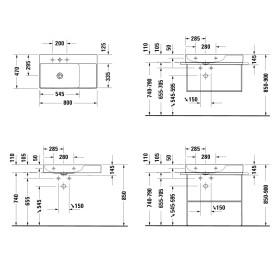 Lavabo asimmetrico Duravit DuraSquare senza foro per rubinetto 80 x 47 cm, vasca a sinistra