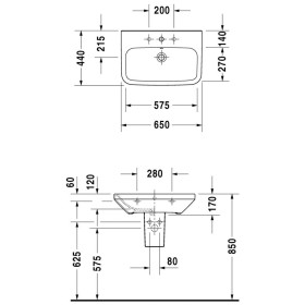 Lavabo Duravit DuraStyle 65 cm, con 1 foro per rubinetto
