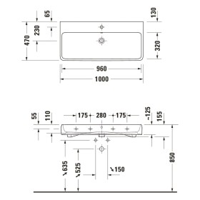Lavabo Duravit Qatego 100 x 47 cm levigato, 1 foro rubinetto, con HygieneGlace