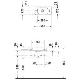 Lavabo Duravit Happy D.2 50 cm, Foro rubinetto a sinistra