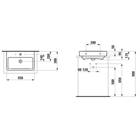Lavabo à poser LAUFEN PRO S Compact 55 cm sans trou de robinet, avec trop-plein