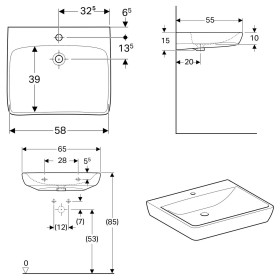 Geberit Renova Comfort Waschtisch 65 cm, barrierefrei, ohne Überlauf