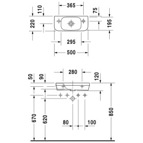 Lavabo Duravit DuraStyle 50 cm, senza foro per rubinetto