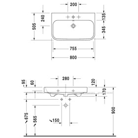 Duravit Happy D.2 Möbelwaschtisch 80 cm geschliffen, mit 1 Hahnloch