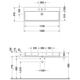 Lavabo Duravit Vero Air lucidato senza foro per rubinetto 120 x 47 cm, senza troppo pieno