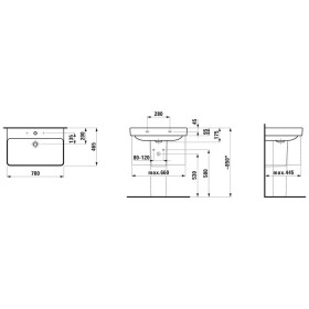 Lavabo LAUFEN PRO S 70 cm con 3 fori per rubinetto e troppopieno