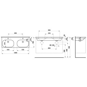 Double vasque LAUFEN LUA 120 x 46 cm 3 trous de robinet, avec trop-plein
